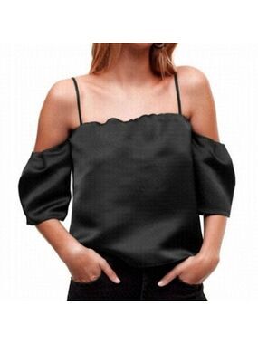 Talula Satin Cold Shoulder Top black xxs